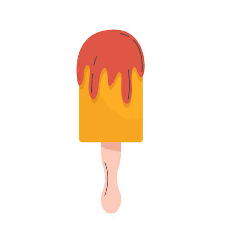 Fruit ice cream, summer delicious refreshing dessert. Vector illustration in flat linear style. The ice cream is isolated on a white background.のイラスト素材