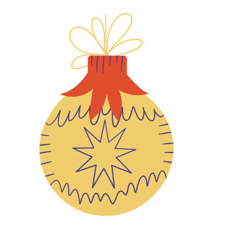 Christmas ball toy in retro style is isolated on a white background. Mid-Century Modern design, 1950s 1960s. Vector illustration in a flat style. Decor for holiday cards.のイラスト素材