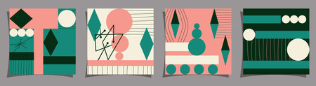 Geometric abstraction Mid-Century Modern style design set of covers. Vector illustration of simple...