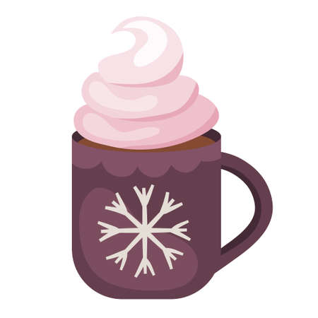 Christmas drink hot cocoa with cream isolated on white background.Christmas cup with a winter symbol for a cozy winter. Vector illustration.のイラスト素材