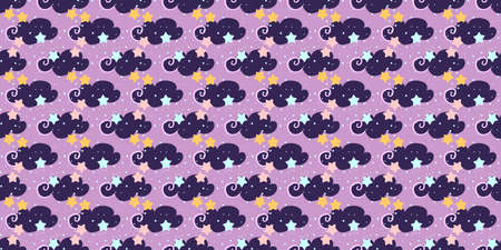 Mystical seamless pattern with clouds and stars.Magic astrology and the starry sky. Vector illustration for childrens textilesのイラスト素材