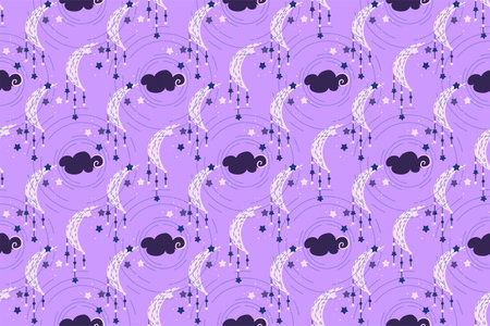 Mystical seamless pattern with clouds and moon.Magic astrology and the starry sky. Vector...