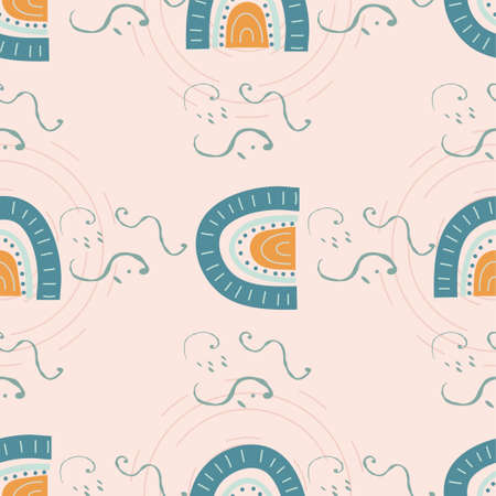 Seamless pattern with rainbows. Cute endless pattern for kids textiles in handdrawn organic style. Vector illustration in flat style.のイラスト素材