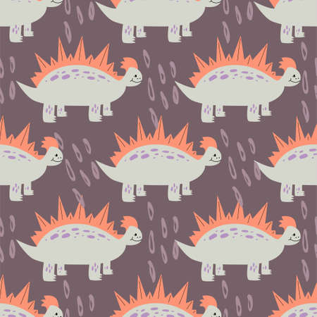Dinosaur and raindrops egg for baby textiles.Cute seamless pattern with dots and cute dinosaur in flat style.Vector illustrationのイラスト素材