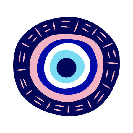 Evil eye greek amulet isolated.Turkish eye with eyelashes and an eyeball in blue for amulet and protection. Vector illustration in a flat style.のイラスト素材