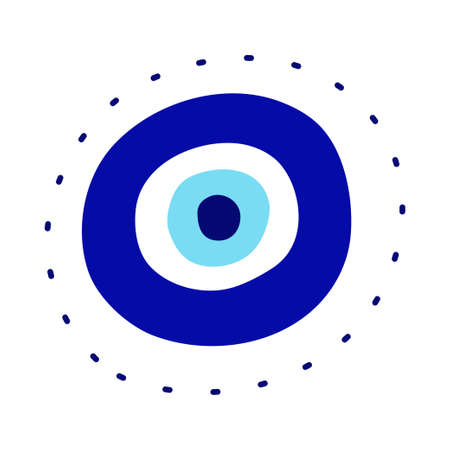 Evil eye greek amulet isolated.Turkish eye with eyelashes and an eyeball in blue for amulet and protection. Vector illustration in a flat style.のイラスト素材