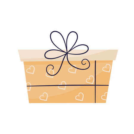 Gift with heart for Valentines Day romantic box isolated on white background.Knotted gift with a bow for decoration. Vector illustration in flat styleのイラスト素材