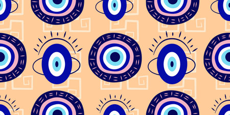 Greek eye Turkish amulet seamless pattern. Turkish eye blue for amulet and protection in endless...