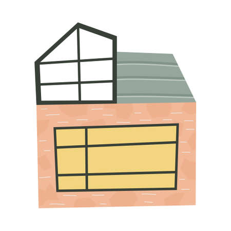 Scandinavian house with window isolated on white background.Roof with attic. Flat childish design. Hand drawn fashion illustration. Colored townhouseのイラスト素材