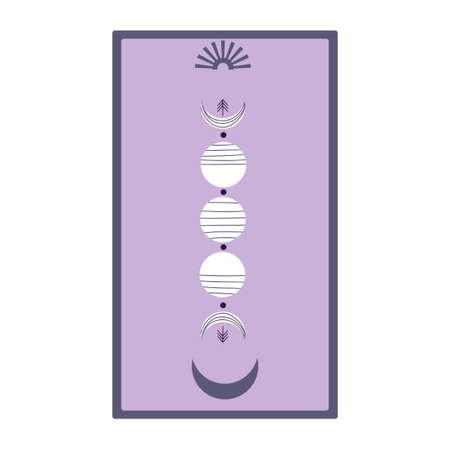 Tarot cards with moon phases and sun isolated on a white background. Celestial magic for occult and divination. Purple minimalism cards. Flat vector illustration.のイラスト素材