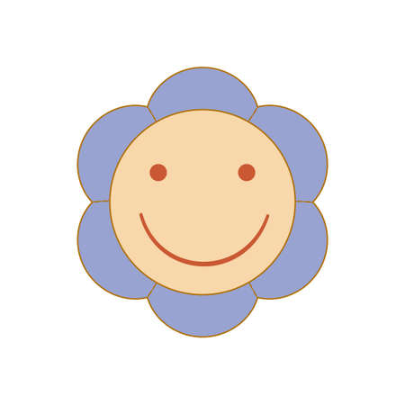 Boho groovy flower smile isolated on white background. Retro flower for pastel hippie design. vector illustrationのイラスト素材