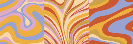 Groovy poster y2k retro background swirl set for print design. Spiral vector illustration....