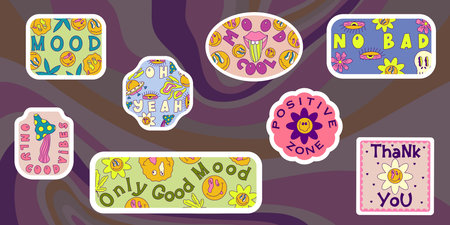Trippy smile retro sticker. Psychedelic retro sticker y2k style. hippie badge. Vector cartoon...