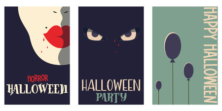 Vintage poster Halloween movie minimalism set for flyer design. Horror old cinema. layout template. party decor. creative vector illustration. Holiday poster design. Horror old cinema movie.のイラスト素材