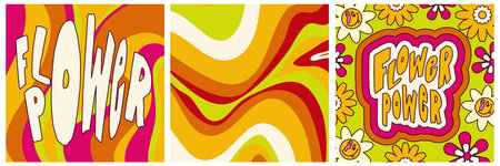 Daisy Flowers, Trippy groovy poster set for print design quote. Psychedelic hippy groovy print....