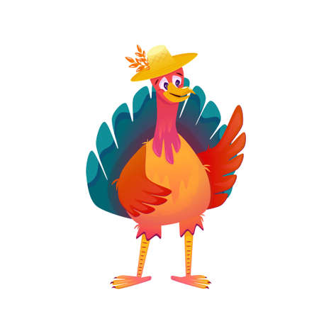 Cartoon turkey thanksgiving character vector illustration isolated. Funny bird hat character. Autumn bird cute turkey.のイラスト素材