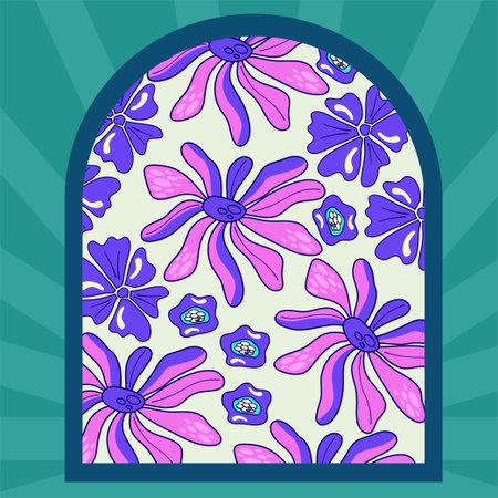 Retro floral poster set trippy y2k design. Spring floral pattern. vector abstract drawing. Abstract wall trippy background. interior print.のイラスト素材