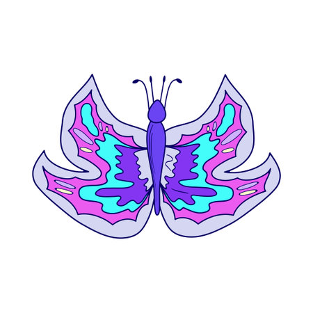 Y2k butterfly in abstract style on white background. Flower power. Y2k aesthetic. Vector illustration design. 90s, 00s butterfly isolated.のイラスト素材