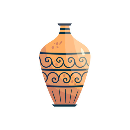 Greek vase ancient jar isolated. Ceramic vase with greek symbol. Cartoon vector illustration. Pottery jar earthenware antique designのイラスト素材