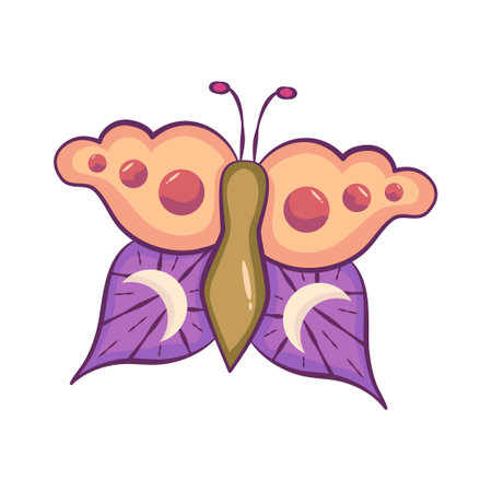 Mystical celestial moth with moon and sun isolated. Bohemian butterfly with wings. vector single illustrationのイラスト素材