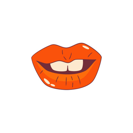 Psychedelic trippy lips isolated. Cute cartoon lips with teeth groovy retro style. vector illustrationのイラスト素材