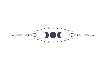 Moon Phases with celestial border isolated on white background. Mystic esoteric symbol with moon and border. Astrology cycle eclipse. vector design element.のイラスト素材