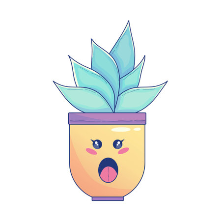 Cute Kawaii Cactus in pot with face. Cute pastel succulent kawaii smaile. Cactus character in pot. Vector graphic illustration.のイラスト素材