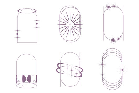 Y2k Aesthetic Frame modern Sipmle Graphic. Retro Geometric shape with star, circle shape. Set Abstract y2k form. minimal aesthetic design. trendy vector illustration.のイラスト素材