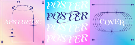 Y2k Gradient Poster Aesthetic set with star. Abstract shape geometric figure. Aesthetic elements and pastel Gradient. Simple minimal Y2k poster. Abstract vector design element.のイラスト素材