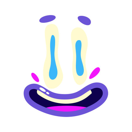 Psychedelic Character Funny Face smile. Creative trippy character cartoon graphic. Comic funny emotions. vector illustrationのイラスト素材