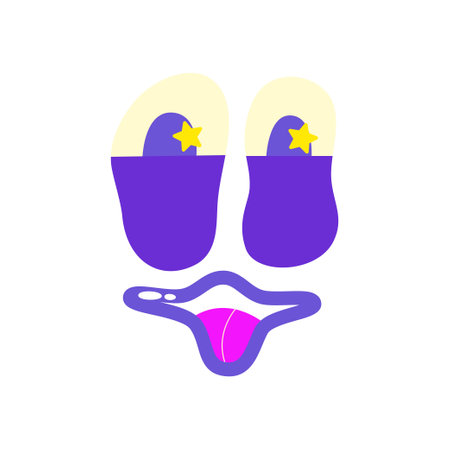 Psychedelic Character Funny Face smile. Craetive trippy character cartoon graphic. Comic funny emotions. Vector illustrationのイラスト素材