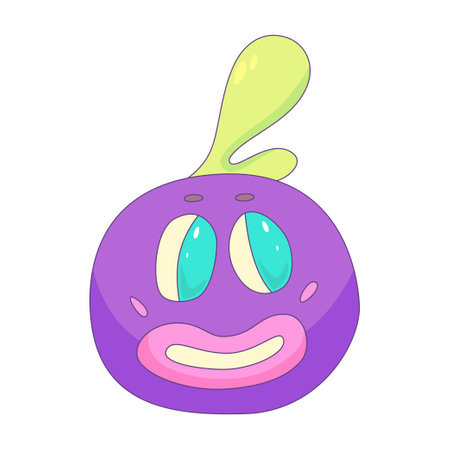Psychedelic Character Funny Round smile. Craetive trippy character cartoon graphic. Comic funny emotions. Vector illustrationのイラスト素材