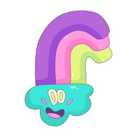 Psychedelic Character Funny Rainbow smile. Craetive trippy character cartoon graphic. Comic funny emotions. Vector illustrationのイラスト素材