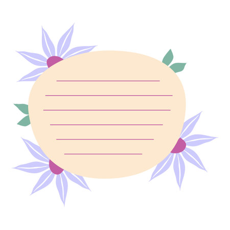 Cute Memo Notebook with flower paper frame for text. Planner sticker element sticky. Flat vector illustration. Cute note planner page.のイラスト素材