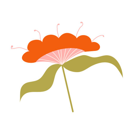 Aesthetic Flora Isolated. Flowers and leaves gentle pastel. Flat vector illustration. Aesthetic hand drawn organic plant purple and pink color.のイラスト素材