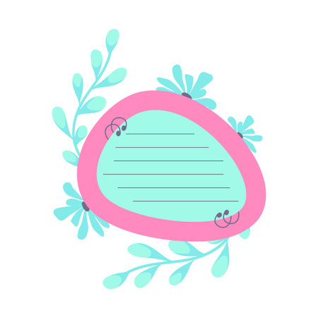 Vibrant Memo Notebook with flower paper frame for text. Planner sticker element sticky. Flat vector illustration. Cute note planner page.のイラスト素材