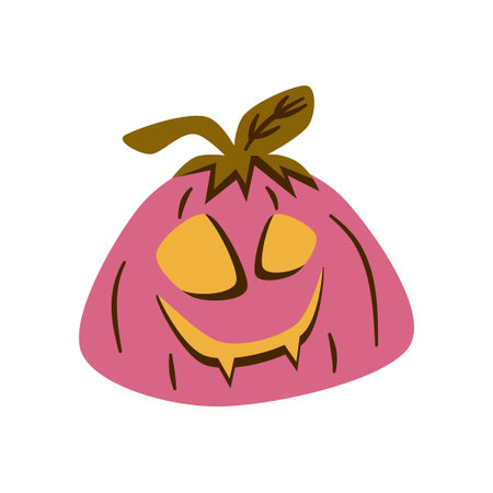 Retro Groovy Halloween pumpkin. Trippy retro spooky elements. Groovy boho vector illustration. Autumn october holiday.のイラスト素材