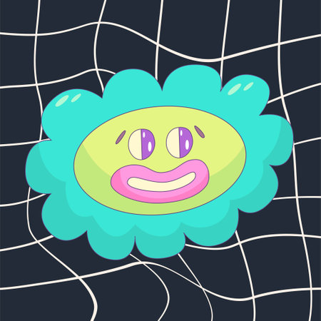 Psychedelic Trippy poster with funny character. Trippy y2k poster weird template. 90s aesthetic design cool cover. vector illustrationのイラスト素材