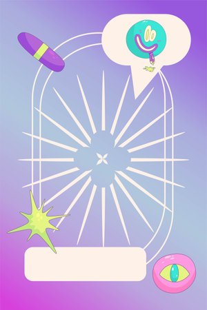 Y2k Gradient Poster template. Retro aesthetic 90s with trippy sticker and frame. Y2k template trendy poster. vector illustration.のイラスト素材
