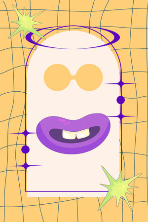 Y2k poster template. Retro aesthetic 90s with trippy sticker and frame. Y2k template trendy poster. vector illustration.のイラスト素材