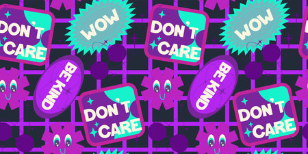 Y2k seamless sticker pattern rertro design. Sticker flower and relax, wow. Trendy y2k positive...