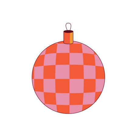 Groovy Christmas ball. Retro winter holiday ball. Merry xmas element. retro cartoon vector illustration. Holiday trippy design.のイラスト素材