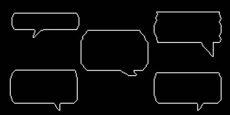 Pixel dialogue box set in black background. Speech pixel bubble for chat and game. Cloud talk for retro game. vector illustrationのイラスト素材