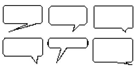Pixel dialogue square box set in white background. Speech pixel bubble for chat and game. Cloud talk for retro game. Vector illustrationのイラスト素材