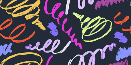 Confetti Scribble abstract seamless pattern. Playful colorful squiggle for kid design. Simple Confetti pattern with scribble memphis print. simple vector seamless illustrationのイラスト素材