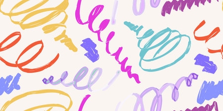 Confetti Scribble abstract seamless pattern. Playful colorful squiggle for kid design. Simple Confetti pattern with scribble memphis print. Simple vector seamless illustrationのイラスト素材