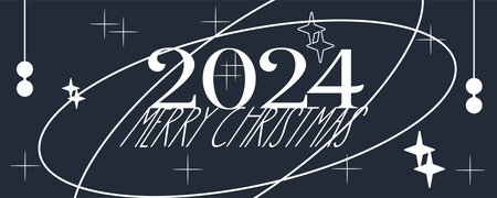Y2k Christmas aesthetic template. 2024 New Year black background trendy style. Y2k bling element...