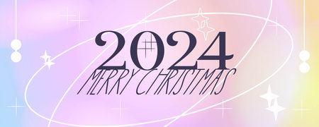 Y2k Christmas aesthetic template. 2024 New Year gradient background trendy style. Y2k bling element minimalist design. Aesthetic vector illustrationのイラスト素材