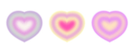 Blur Heart set tunnel gradient y2k. Aesthetic gradient with heart shape for valentines day. Vector illustrationのイラスト素材