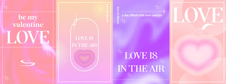 Abstract gradient Y2K set poster with aesthetic design. Design for card, banner, story. Aesthetic...